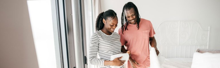 Couple standing together with smilies
