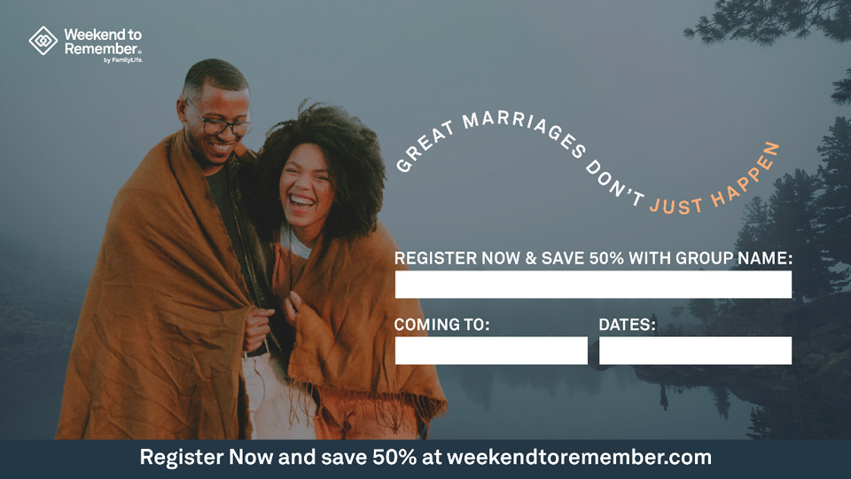 Weekend to Remember® marriage retreat sale - 50% off all marriage retreats - PPslide thumbnail