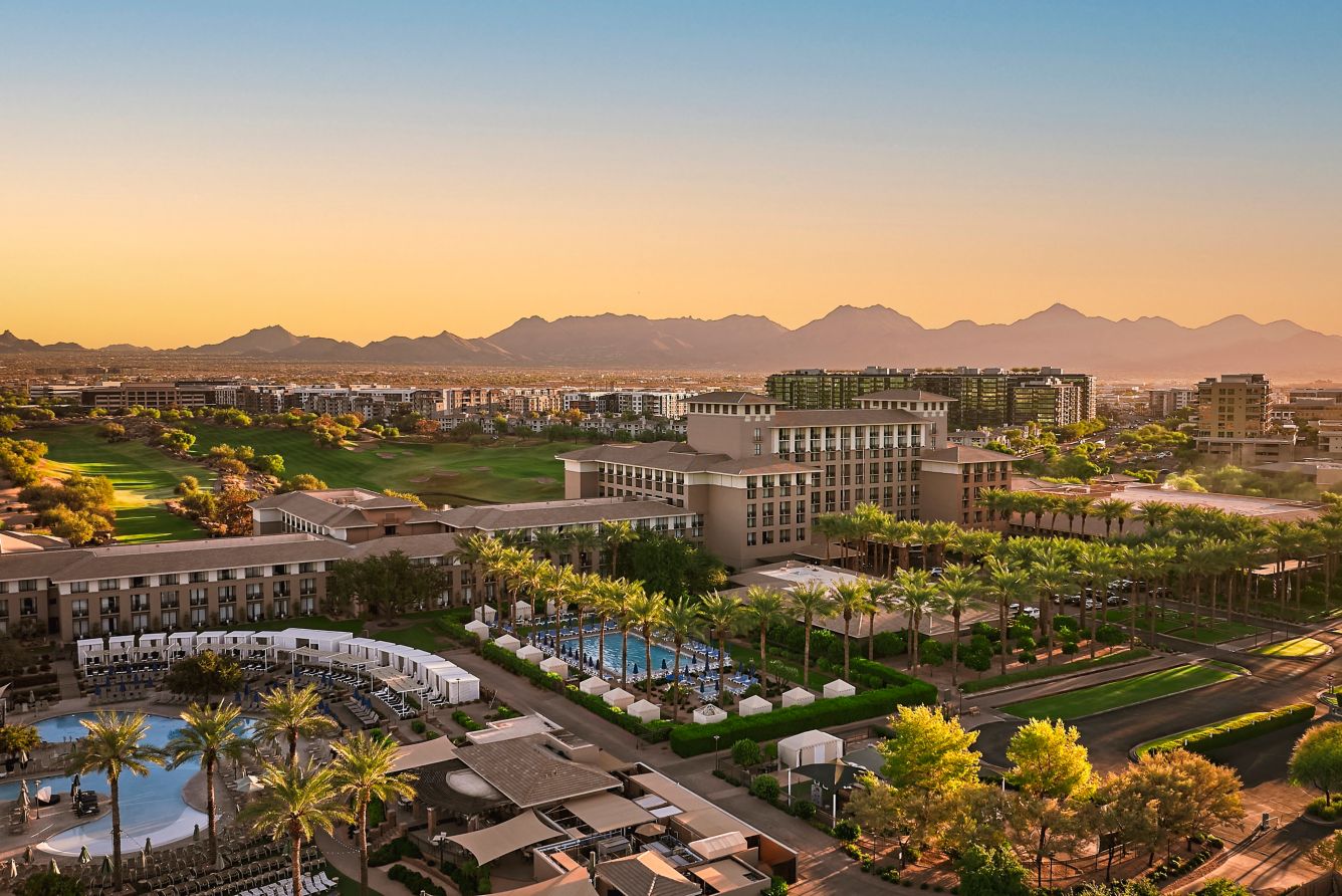 An early morning aerial view overlooking Westin Kierland Resort and Spa in Scottsdale, Arizona, a location of FamilyLife's Weekend to Remember® marriage retreat event.