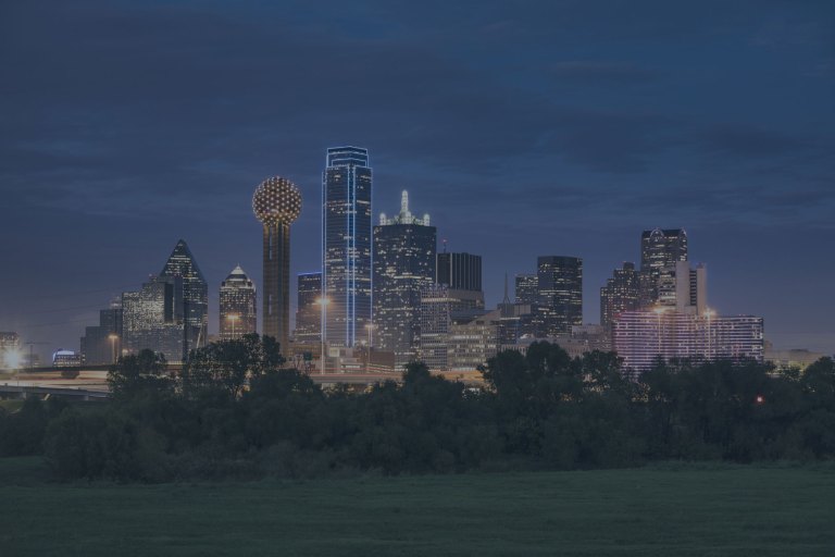 A wide angle view of the downtown city area of Frisco, Texas, one of the locations for FamilyLife's Weekend to Remember® marriage retreat event.