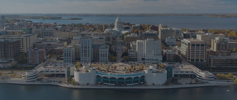 A beautiful waterside cityscape and skyline view of Madison, Wisconsin, a location of FamilyLife's Weekend to Remember® marriage retreat event.